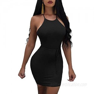 MISFONDLE Women's Sexy Bodycon Backless Lace up Mini Club Party Outfits Night Dress