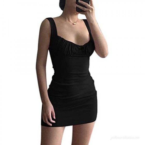 N / D Women's Casual Sexy Bodycon Tank Dress Solid Color Sleeveless Basic Mini Club Dresses