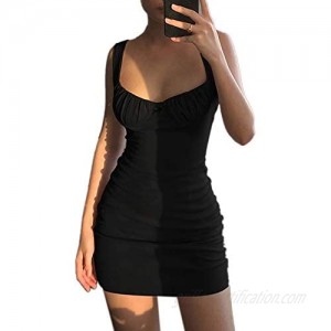 N / D Women's Casual Sexy Bodycon Tank Dress Solid Color Sleeveless Basic Mini Club Dresses