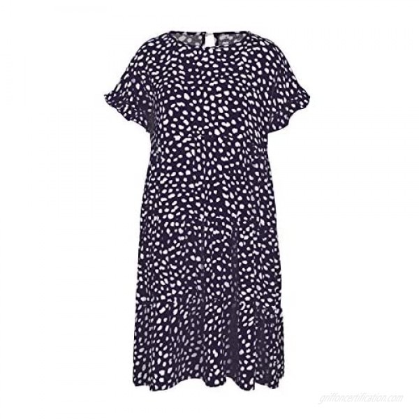 Ophestin Womens Floral Print Ruffle Short Sleeve Loose Swing Midi Dress Summer