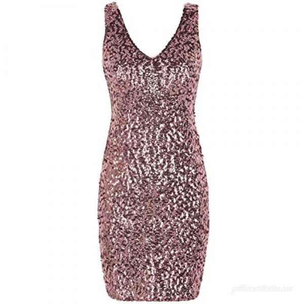 PrettyGuide Women's Sexy Deep V Neck Sequin Glitter Bodycon Stretchy Mini Party Dress
