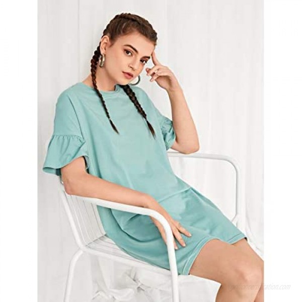 Romwe Women's Flounce Short Sleeve Tunic Dress Solid Summer T Shirt Dress