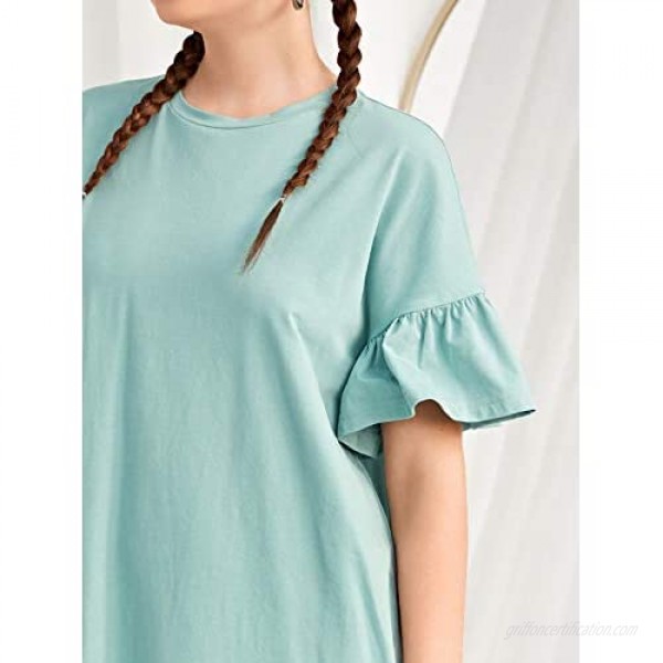 Romwe Women's Flounce Short Sleeve Tunic Dress Solid Summer T Shirt Dress