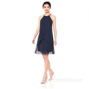 S.L. Fashions Women's Solid Chiffon Halter Dress (Petite and Regular)
