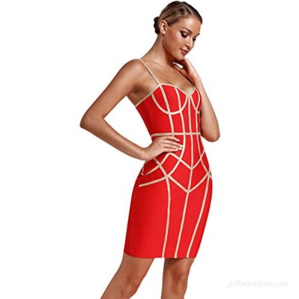 UONBOX Women's Sexy Spaghetti Strap Bandage Dress Gold Panelled Club Bodycon Dress