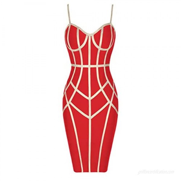 UONBOX Women's Sexy Spaghetti Strap Bandage Dress Gold Panelled Club Bodycon Dress