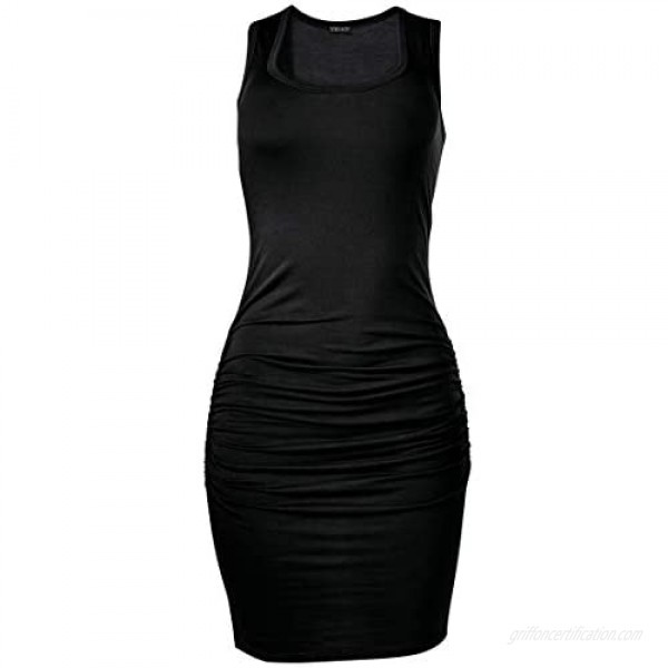 Venus Women's Ruched Tank Dress Scoop Neck Racerback Detail Form-Fitting Bodycon Style
