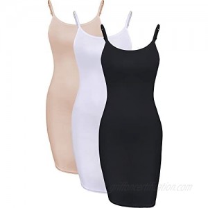 WILLBOND 3 Pieces Basic Cami Women Long Tanks Camisole Tank Top Dress Slip Dress with Spaghetti Strap  Solid Color