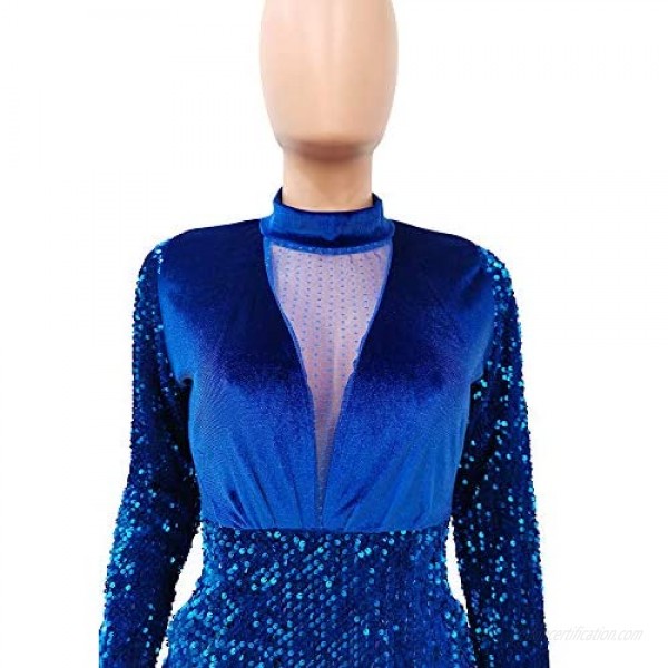 Women Fashion Velvet Sequins Deep V Lace Neck Solid Color Hip Mini Dress Nightclub