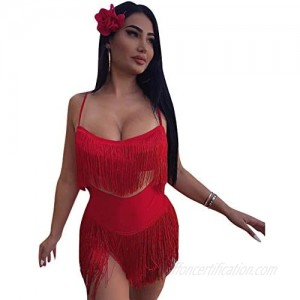 Womens Sexy 2 Piece Outfits Sleeveless Crop Top Feather Tassels Bodycon Mini Dress Outfits Clubwear