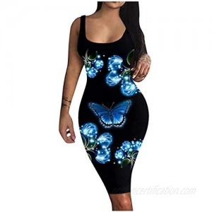 Women's Sexy Printing Bodycon Tank Dress  Summer Sleeveless Basic Casual Midi Party Club Night Out Dresses