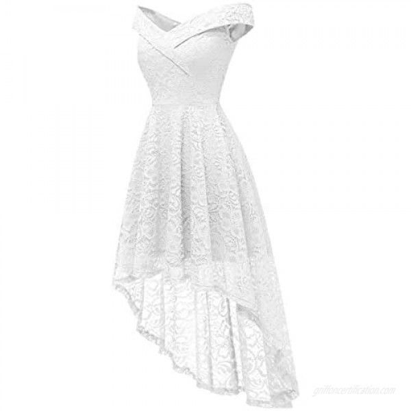 Homrain Women's Wedding Formal Casual Dresses Off Shoulder Vintage Floral Lace Hi-Lo Bridesmaid Dress