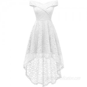 Homrain Women's Wedding Formal Casual Dresses Off Shoulder Vintage Floral Lace Hi-Lo Bridesmaid Dress