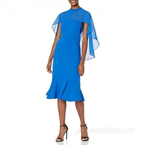 JS Collections Women's Stretch Crepe Cocktail Dress with Trumpet Skirt and Chiffon Capelet