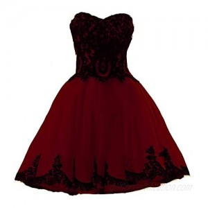 Kivary Short Tulle Black Lace Gothic Prom Homecoming Cocktail Party Dresses