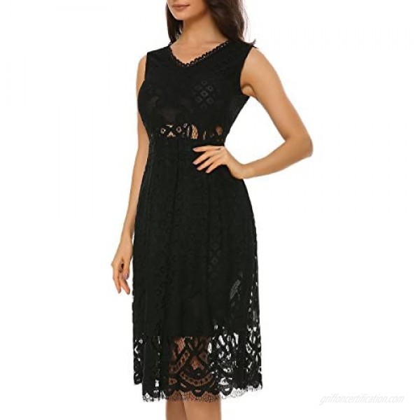 Mixfeer Women's Short Floral Lace Bridesmaid Dress A-line Swing Party Dress