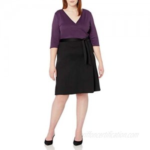 Star Vixen Women's Plus-Size Faux-Wrap Dress Black Skirt
