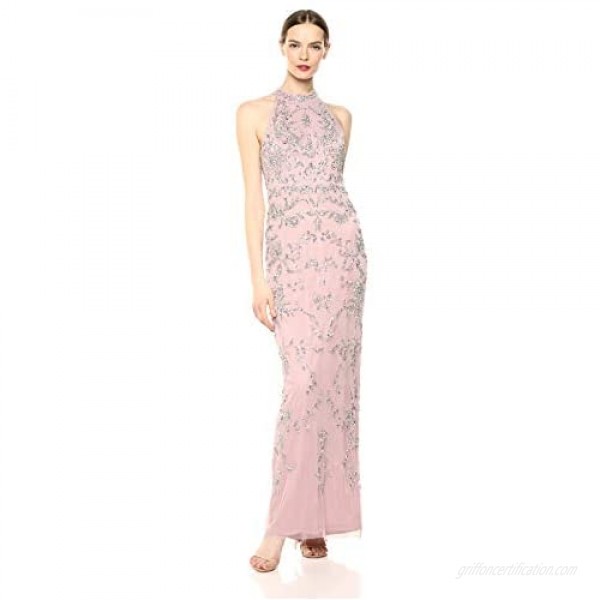 Adrianna Papell Women's Floral Beaded Halter Dress