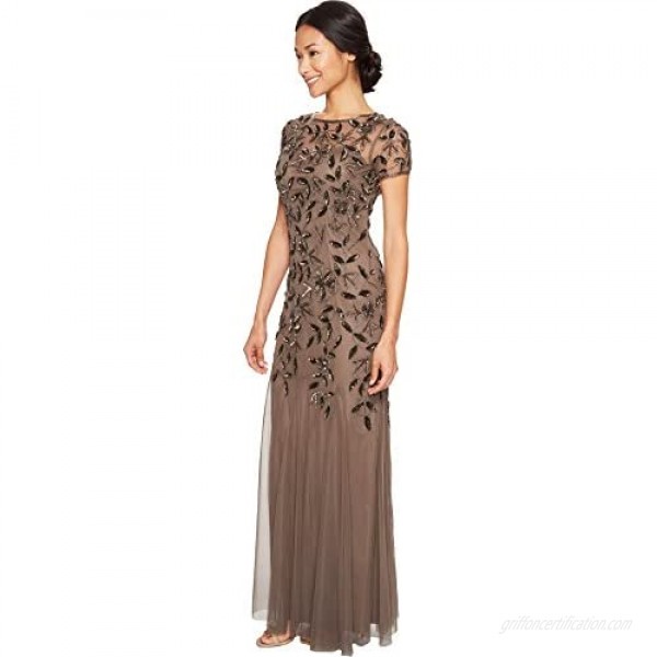 Adrianna Papell Women's Petite Floral Beaded Godet Gown