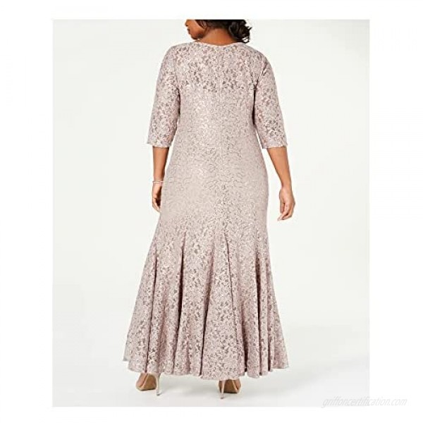 Alex Evenings Women's Plus Size Long Embroidered Fit and Flare Dress