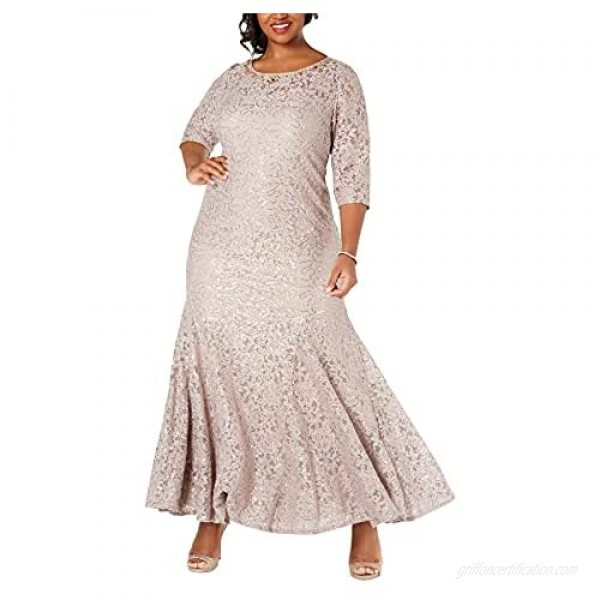 Alex Evenings Women's Plus Size Long Embroidered Fit and Flare Dress