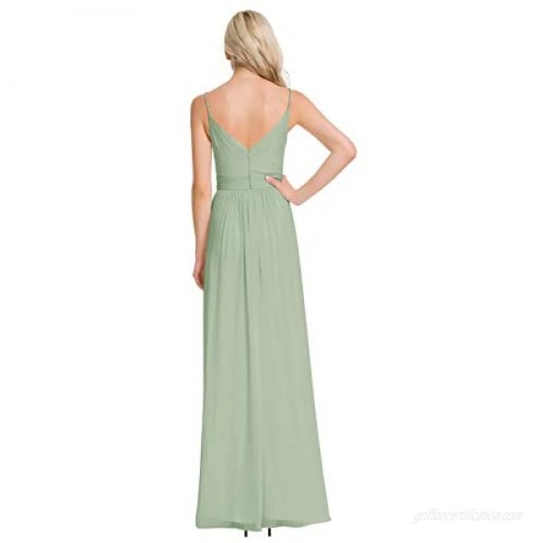 Alicepub V-Neck Bridesmaid Dresses Chiffon Long Prom Maxi Dress Formal Evening Gown
