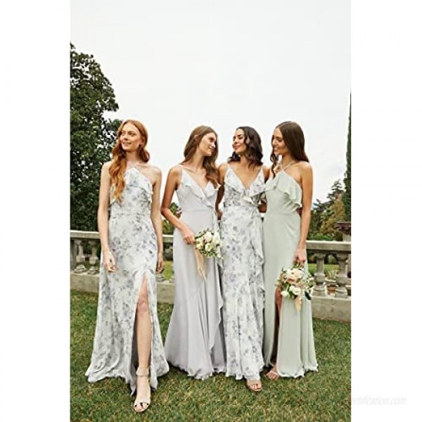 ChenFel Women's V Neck Bohemian Bridesmaid Dress High Low 2021 Formal Party Gowns Chiffon BE022