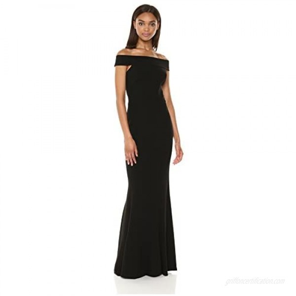 Dress the Population Women's Jackie Off The Shoulder Crepe Gown Long Dress