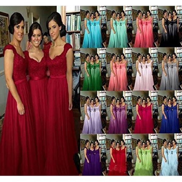 Fanciest Navy Blue Bridesmaid Dresses for Women Long Chiffon A Line Appliques Lace Formal Dress Maxi Prom Gowns