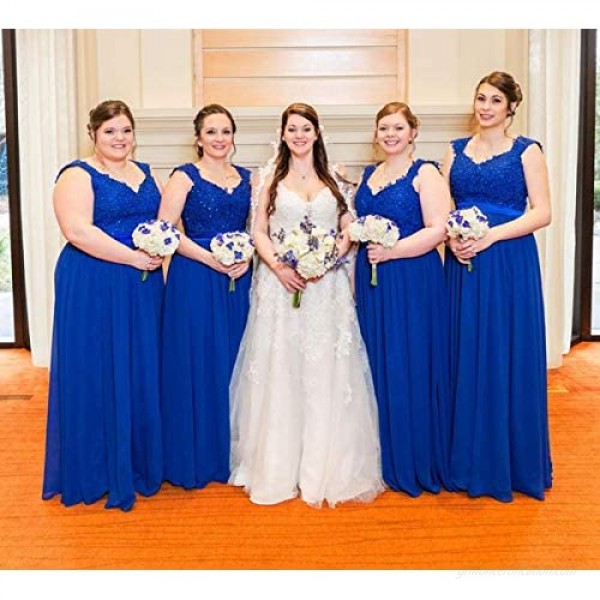 Fanciest Navy Blue Bridesmaid Dresses for Women Long Chiffon A Line Appliques Lace Formal Dress Maxi Prom Gowns