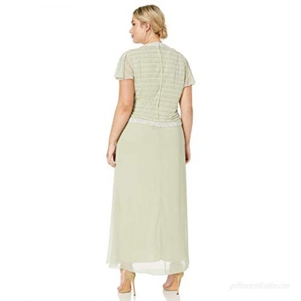 J Kara Women's Plus Size Beaded Flutter Sleeve Dress