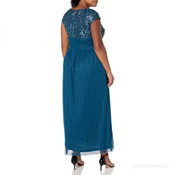 Le Bos Women's Plus Size Sequin Bodice Long Dress W/Tulle Skirt