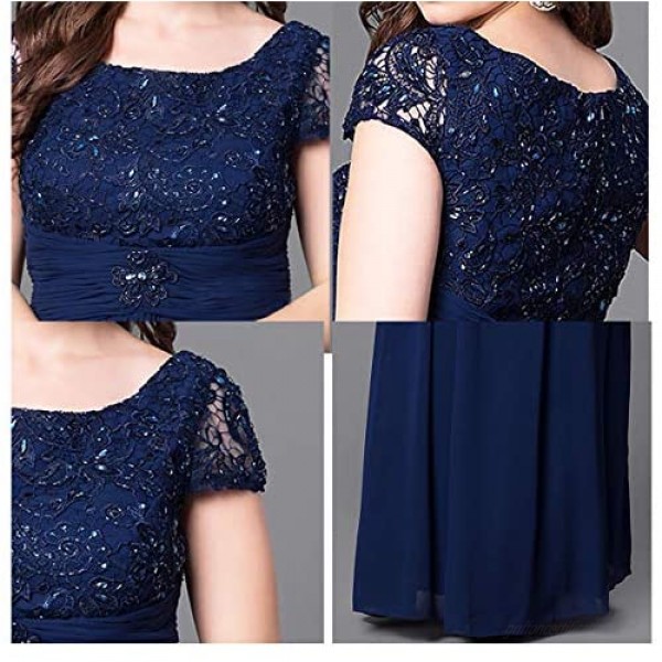Lover Kiss Long Floral Lace Chiffon Mother of Bride Dresses with Short Sleeves Formal Evening Gowns for Women P040