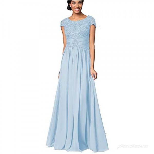 Lover Kiss Long Floral Lace Chiffon Mother of Bride Dresses with Short Sleeves Formal Evening Gowns for Women P040
