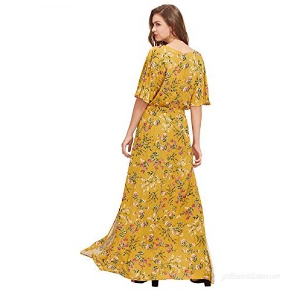Milumia Women's Boho Vintage Print Split Tie Waist Maxi Dress