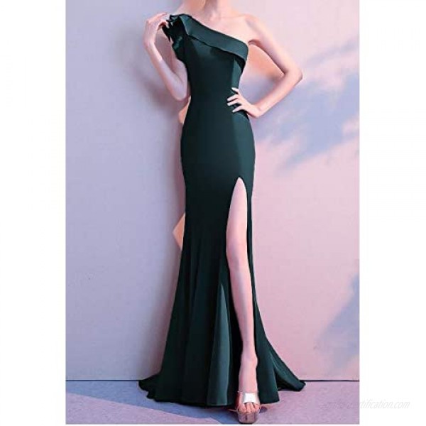 One Shoulder Evening Gown Dress - Thick Stretchable Fabric - True-to-Size