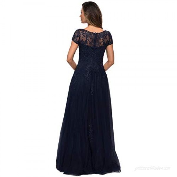 Women's Lace with Sleeves Mother of The Bride Dresses for Wedding Long Formal Gown Slit Pockets