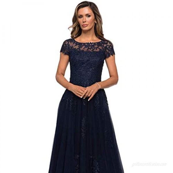 Women's Lace with Sleeves Mother of The Bride Dresses for Wedding Long Formal Gown Slit Pockets