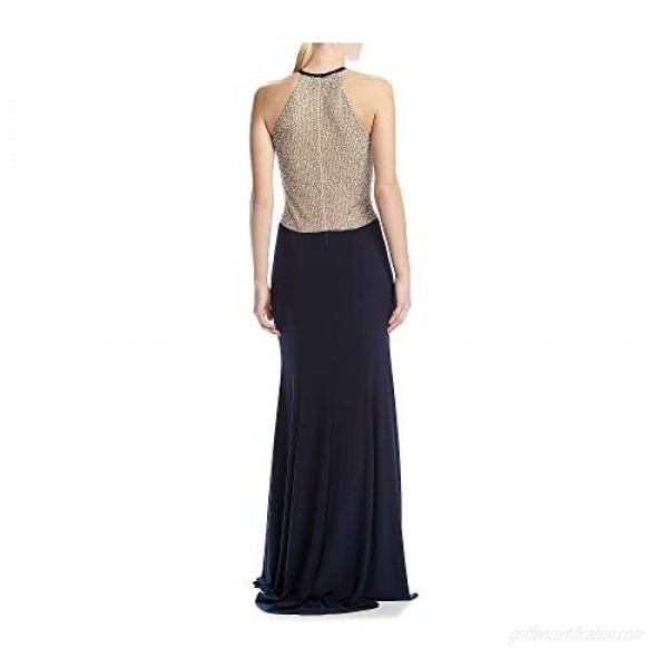 Xscape Women's Long Halter Gown with Caviar Beading