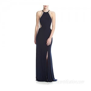 Xscape Women's Long Halter Gown with Caviar Beading