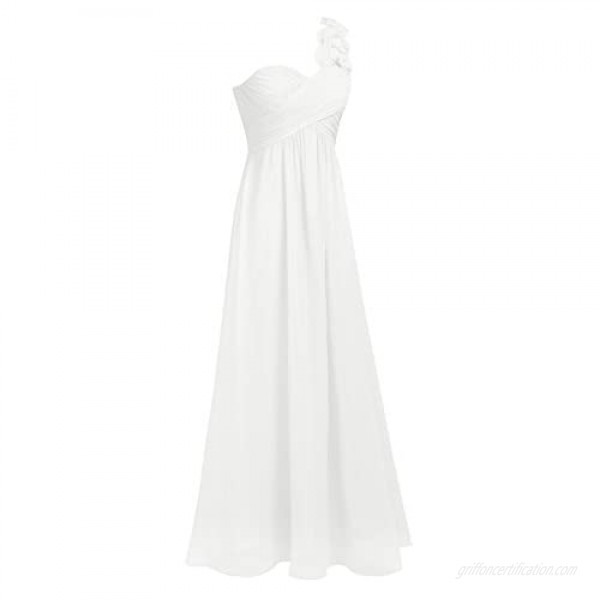 YiZYiF Chiffon Applique One Shoulder Long Bridesmaids Party Dress