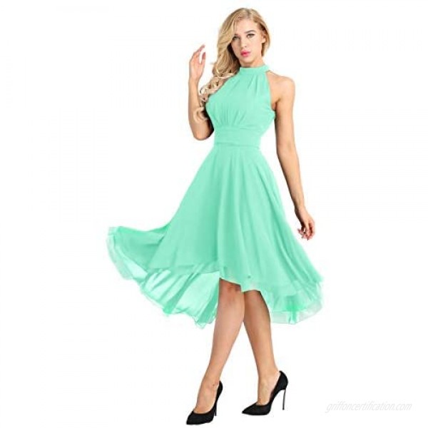 YiZYiF Women's Sleeveless High Low Bridesmaid Dresses Chiffon Halter Party Dress