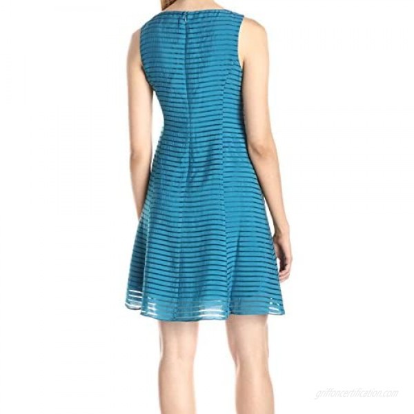 Adrianna Papell Women's Sleeveless Burnout Stripe Fit-and-Flare Dress