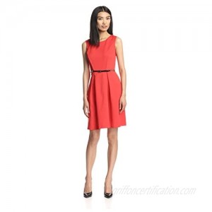 ELLEN TRACY Women's Sleeveless Belted Fit and Flare Dress