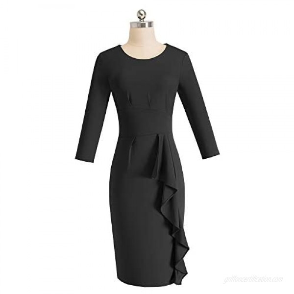 HOMEYEE Women's 3/4 Sleeve Ruffle Church Bodycon Wear to Work Dress B477