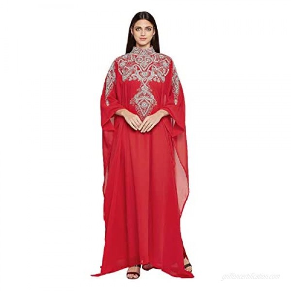 ANIIQ Women Dubai Kaftan Farasha Caftan Long Maxi Dress Long Sleeves Georgette Ethnic Bridal Evening Party Wedding Dress