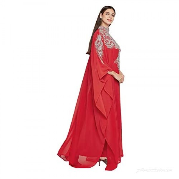 ANIIQ Women Dubai Kaftan Farasha Caftan Long Maxi Dress Long Sleeves Georgette Ethnic Bridal Evening Party Wedding Dress
