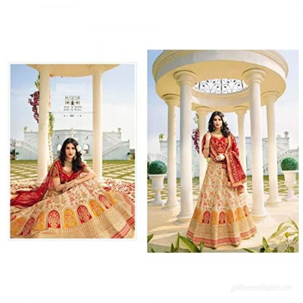Beige Red Green Royal Indian Wedding Heavy Embroidery Silk Lehenga Choli Dupatta Ghagra Women Bridal Dress 9735