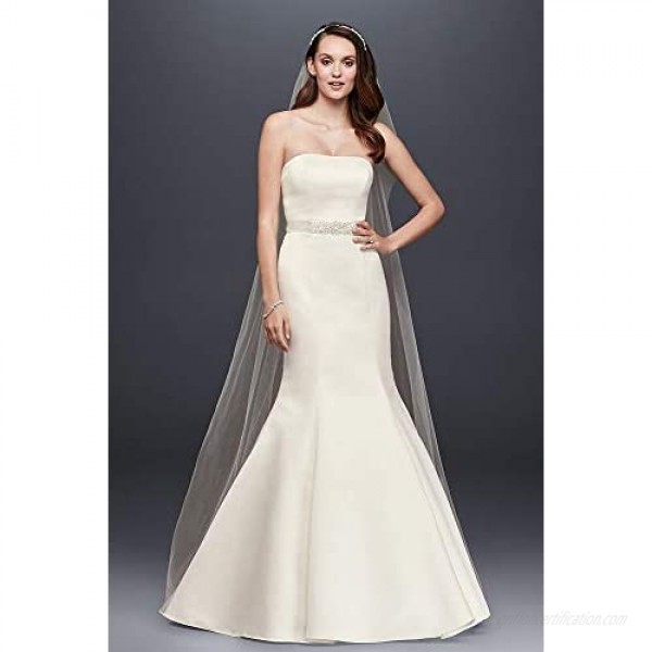 David's Bridal Strapless Trumpet Wedding Dress with Ribbon Waist Style WG9871