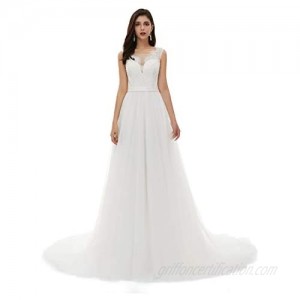 Heartgown Women's Lace Chiffon Beach Wedding Dress Spaghetti Strap Backless Wedding Gowns